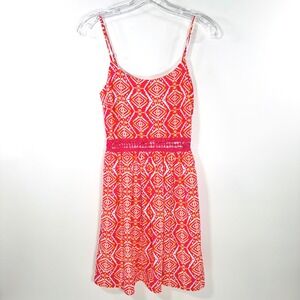 Everly Dress Women Small Pink Orange Geometric Crochet Waist Mini Aztec Neon